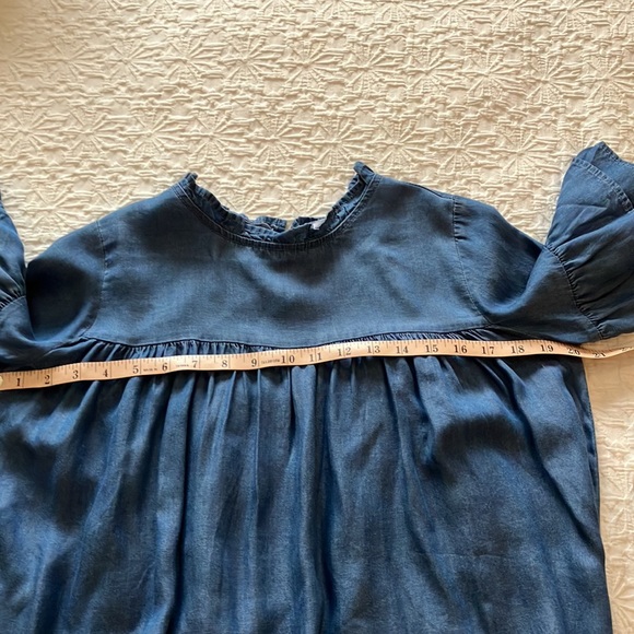 Boho light cotton “jean” ruffled top with short ruffled sleeves. - Picture 8 of 12